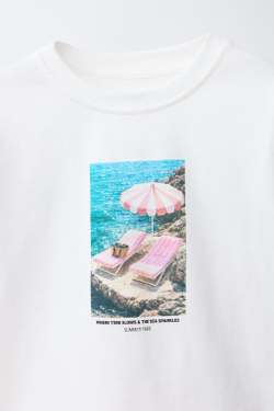 ZARA ФУТБОЛКА С ФОТОПРИНТОМ, БЕЛЫЙ
