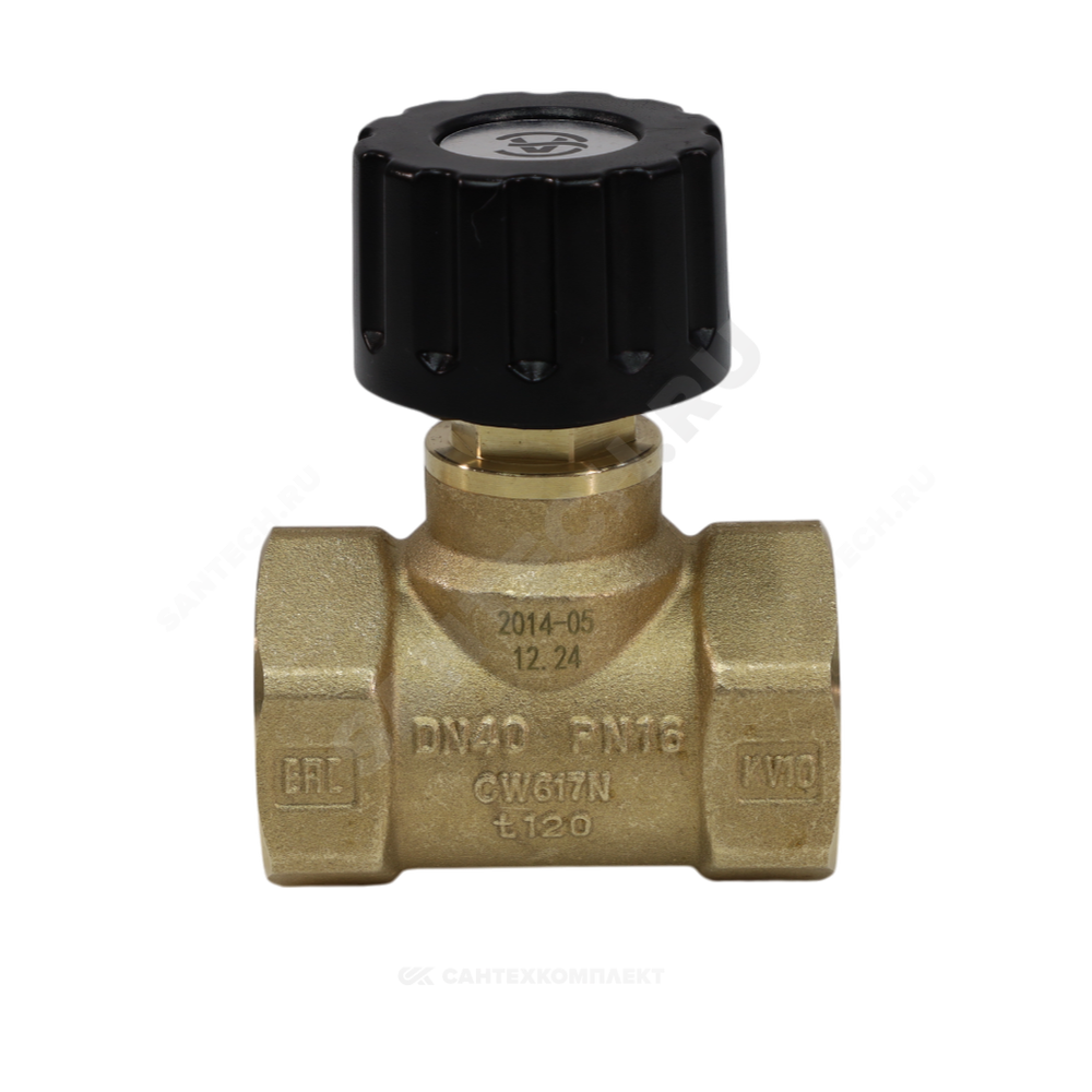 Клапан балансировочный ручной латунь 2014 Ду 40 G1 1/2" Ру16 Тмакс=120 оС ВР Kvs=10м3/ч без ниппелей EURO Aquasfera 2014-05
