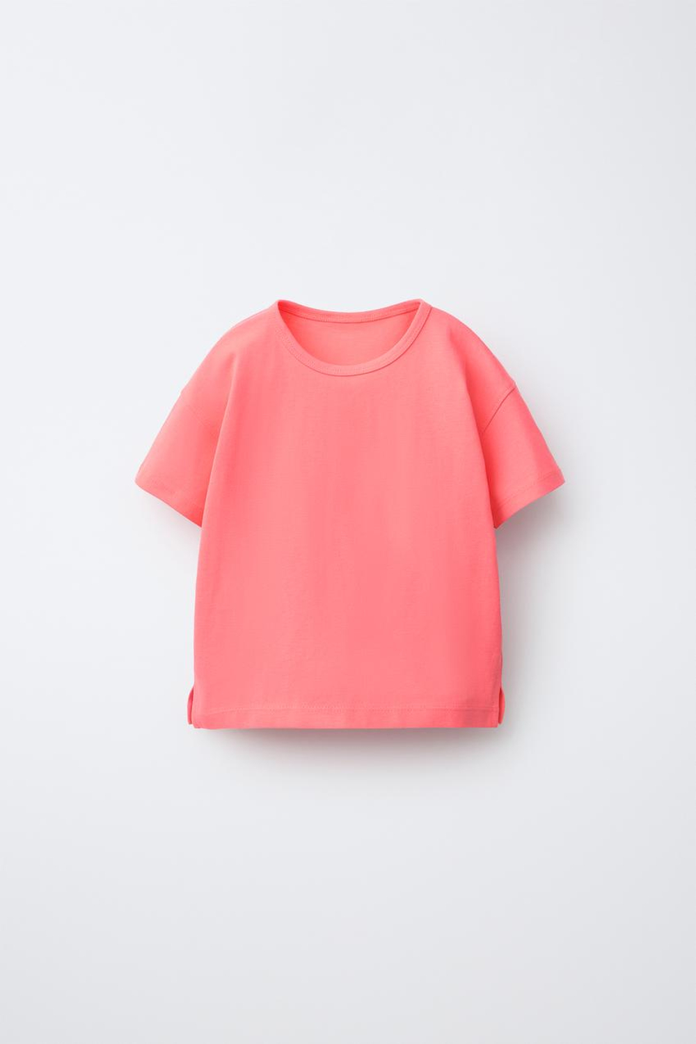 ZARA ОДНОТОННАЯ ФУТБОЛКА, НЕОНОВЫЙ РОЗОВЫЙ