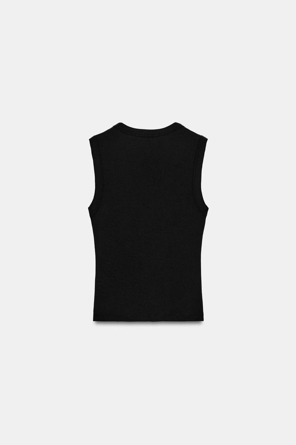 ZARA ХЛОПКОВАЯ ФУТБОЛКА С V-ОБРАЗНЫМ ВЫРЕЗОМ, ЧЕРНЫЙ