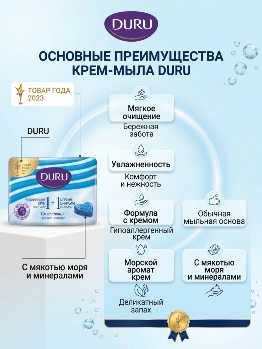 Duru Туалетн. мыло 1+1, 4x80гр Крем + Морск. минералы *12* 2040