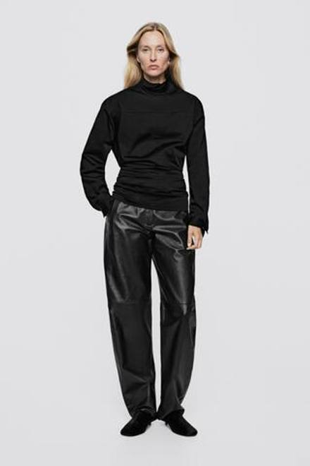 Massimo Dutti Блузка с высоким воротником на молнии - Limited Edition, черный