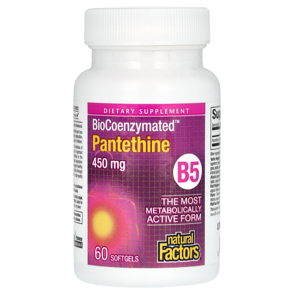 Natural Factors, BioCoenzymated, B5, пантетин, 450 мг, 60 капсул