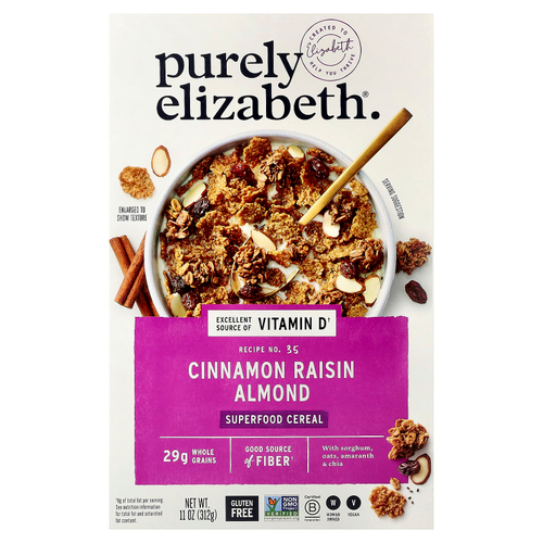 Purely Elizabeth, хлопья с суперфудами, корица, изюм и миндаль, 312 г (11 унций)