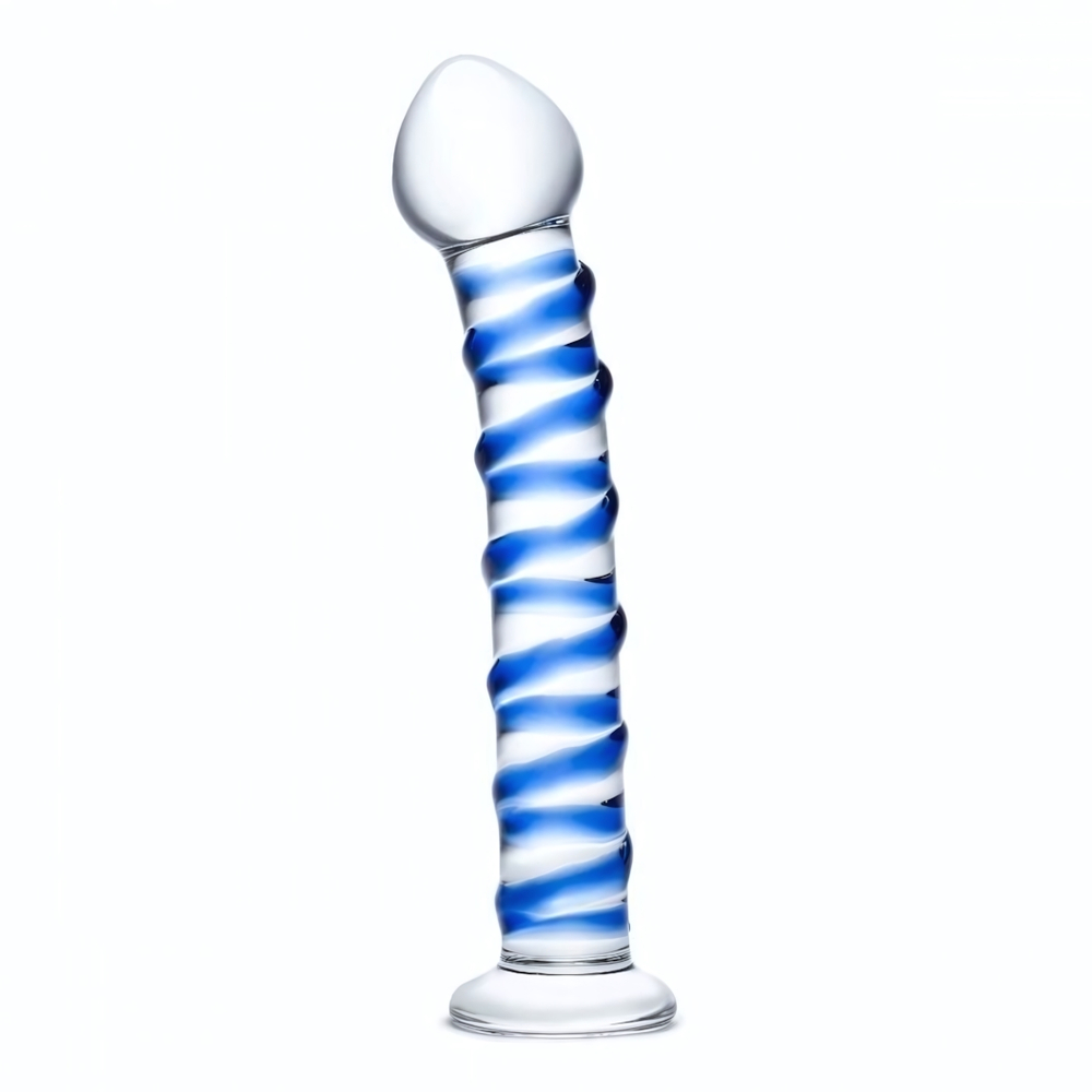 Стеклянный фаллоимитатор с голубой спиралью Blue Spiral - 18,5 см. (Цвет: прозрачный)