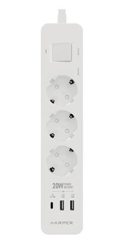 Удлинитель с USB зарядкой HARPER UCH-430 White PD3.0