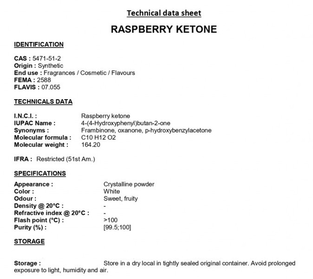 RASPBERRY KETONE / МАЛИНОВЫЙ КЕТОН CAS 5471-51-2