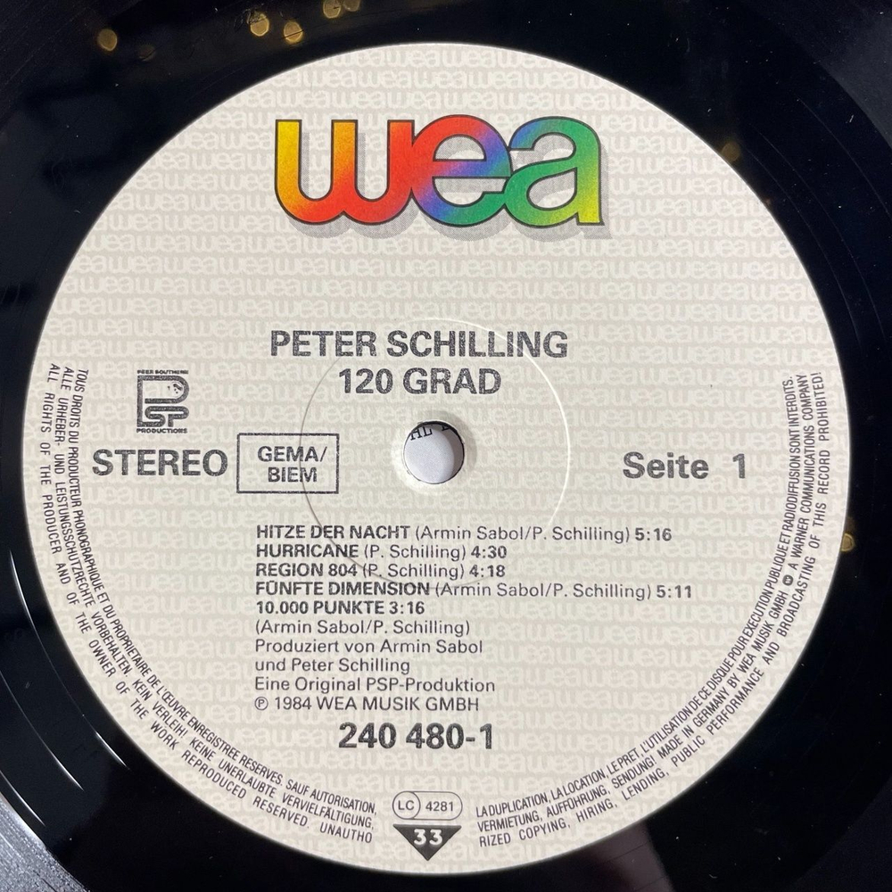 Винтажная виниловая пластинка LP Peter Schilling 120 Grad (Germany 1984)