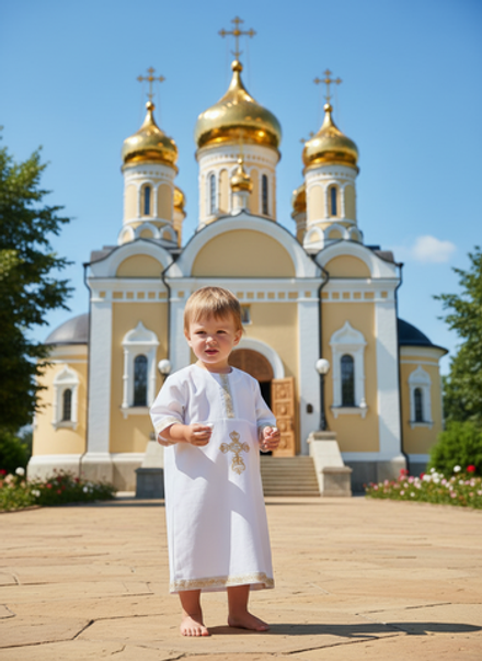 Рубашка для Таинства Крещения: Золотая отделка-2 и комфорт (100% хлопок)