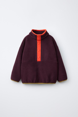ZARA ФЛИСОВАЯ ТОЛСТОВКА COLORBLOCK, ТЕМНО-БОРДОВЫЙ
