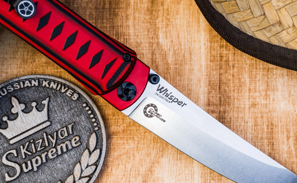 Складной нож Whisper CPM S35VN StoneWash Red, на подшипнике