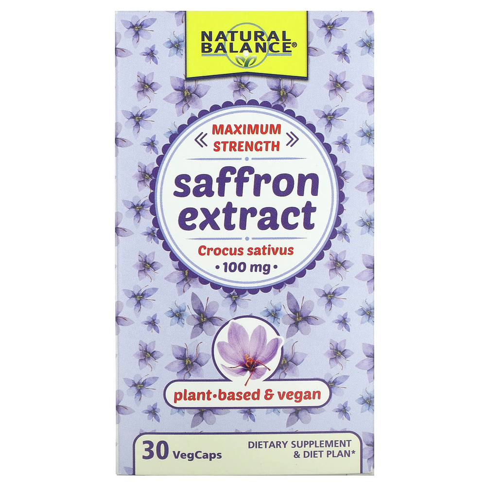 Natural Balance, Экстракт шафрана, максимальная эффективность, 100 мг, 30 растительных капсул