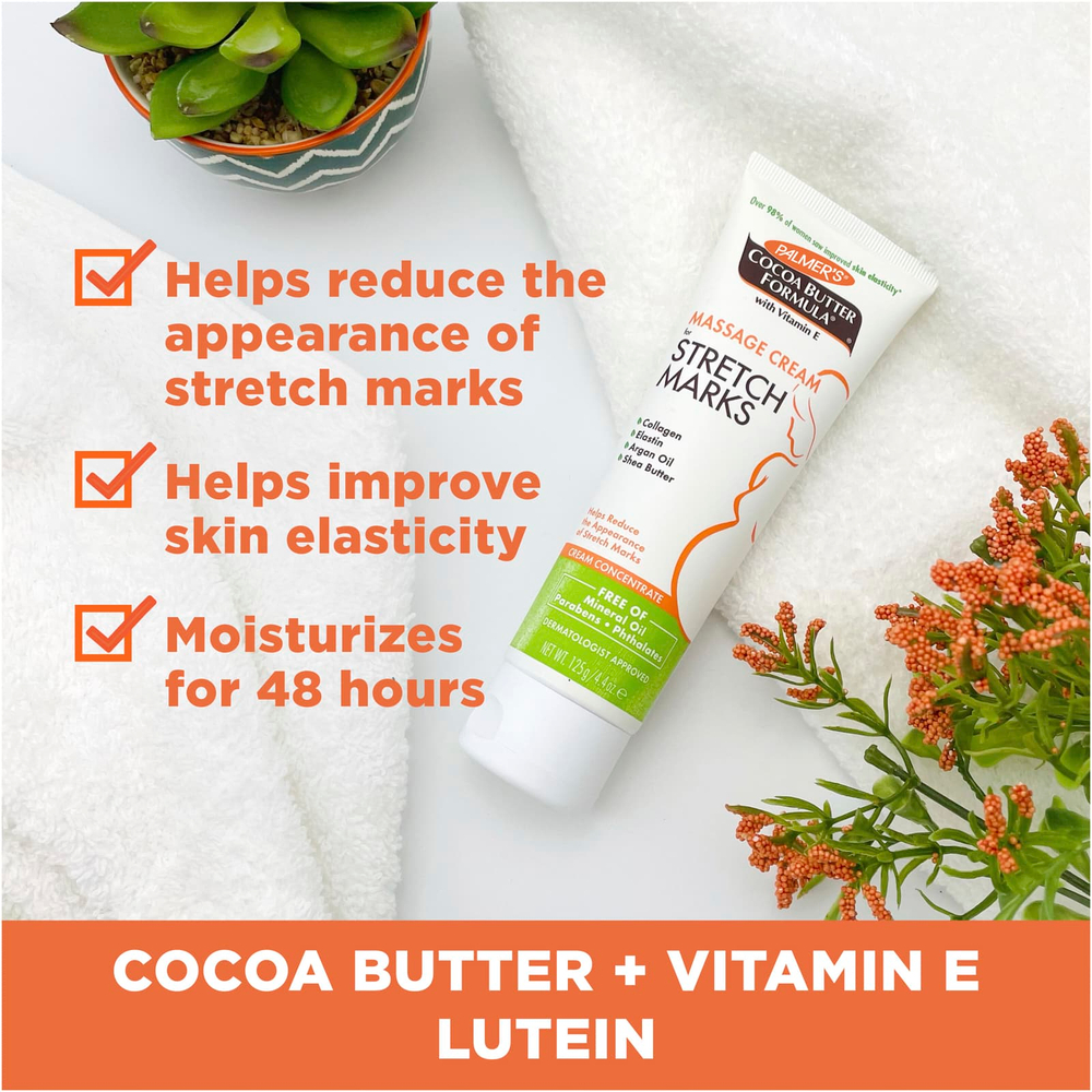 Palmer's, Cocoa Butter Formula®, с витамином E, массажный крем для против растяжек, 125 г (4,4 унции)