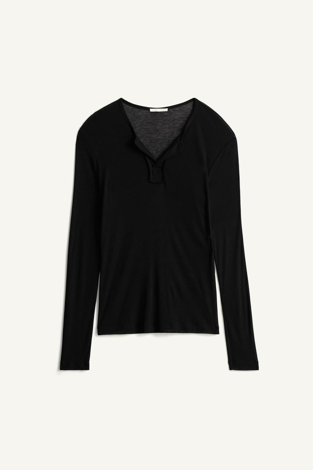 ZARA ФУТБОЛКА СВОБОДНОГО КРОЯ С НАГРУДНИКОМ HENLEY, ЧЕРНЫЙ