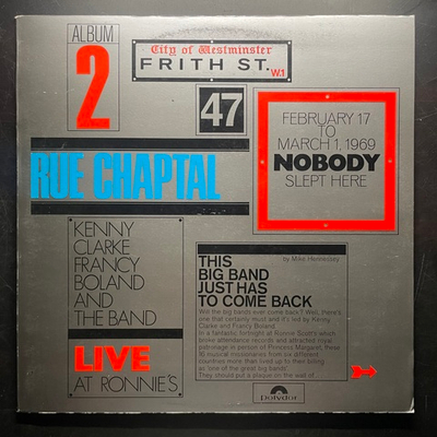 Kenny Clarke Francy Boland And The Band ‎– Live At Ronnie's ; Album 2 ; Rue Chaptal (Англия 1969г.)