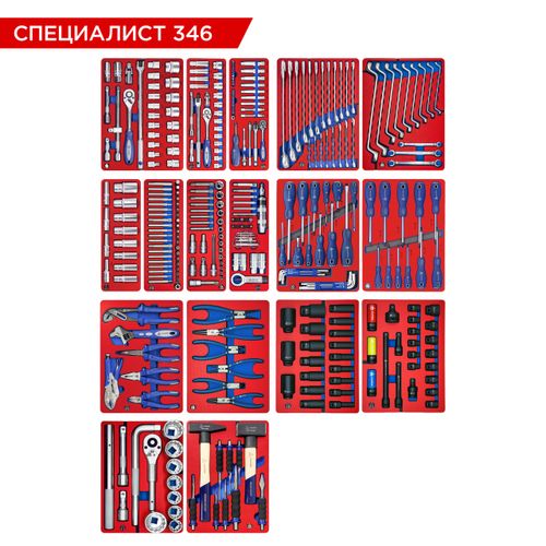 МАСТАК (5-00346) Набор инструментов 346 предметов, "СПЕЦИАЛИСТ 346", для тележки, 17 ложементов