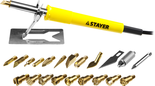 45227 Прибор для выжигания «Stayer» с набором насадок 20 шт. 3 в 1 выжигание, пайка, резка