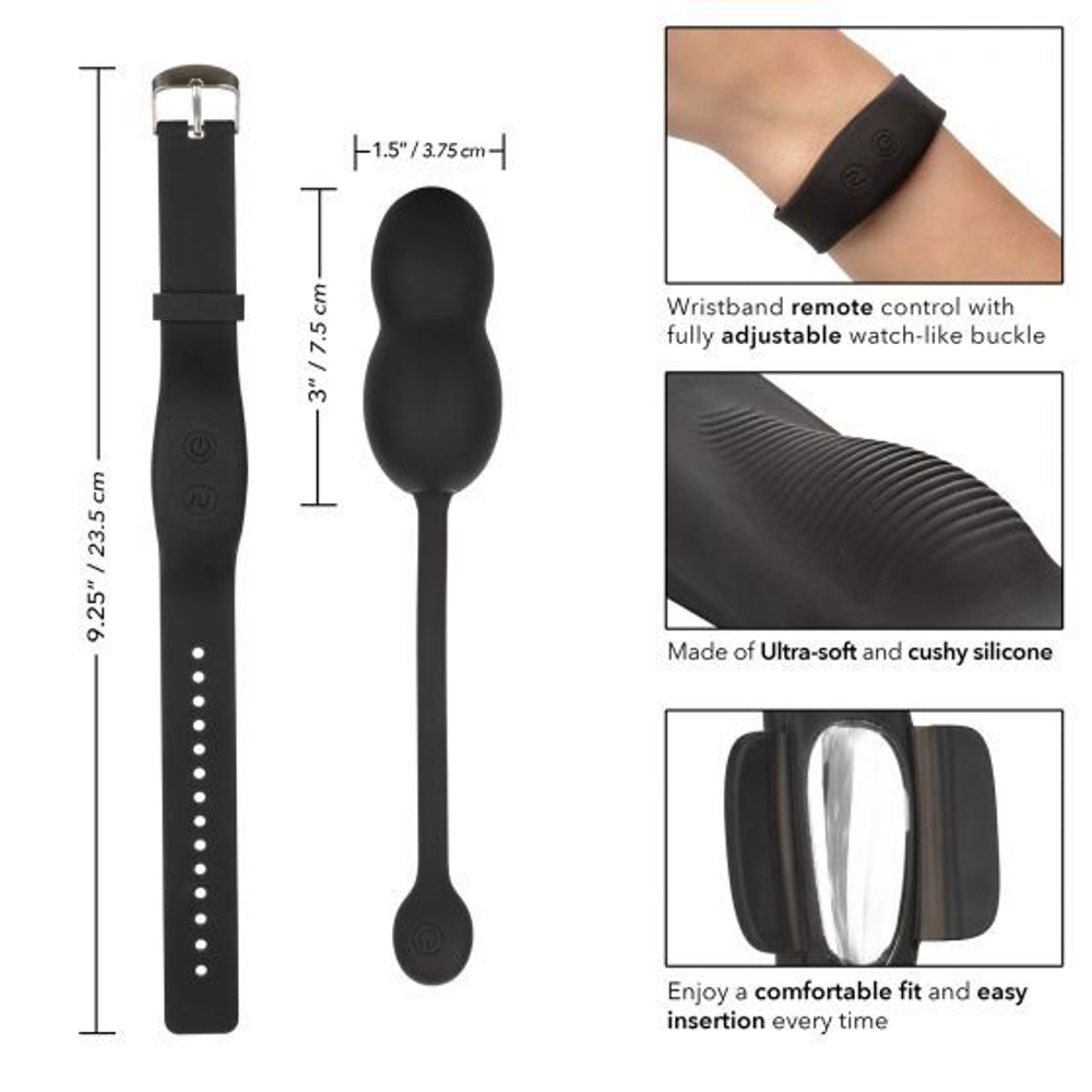 Черные вагинальные виброшарики с браслетом-пультом Wristband Remote Ultra-Soft Kegel System (Цвет: черный)