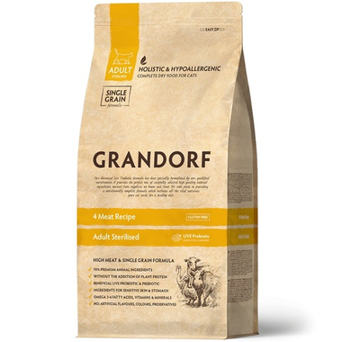 Grandorf PROBIOTICS Adult Sterilised 4 вида мяса с бурым рисом для кошек 400 г