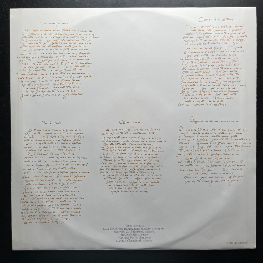 Riccardo Fogli - E Troppo Importante Un Gesto, La Presenza E La Forza Di Sentirsi Uniti (Италия 1990г.)