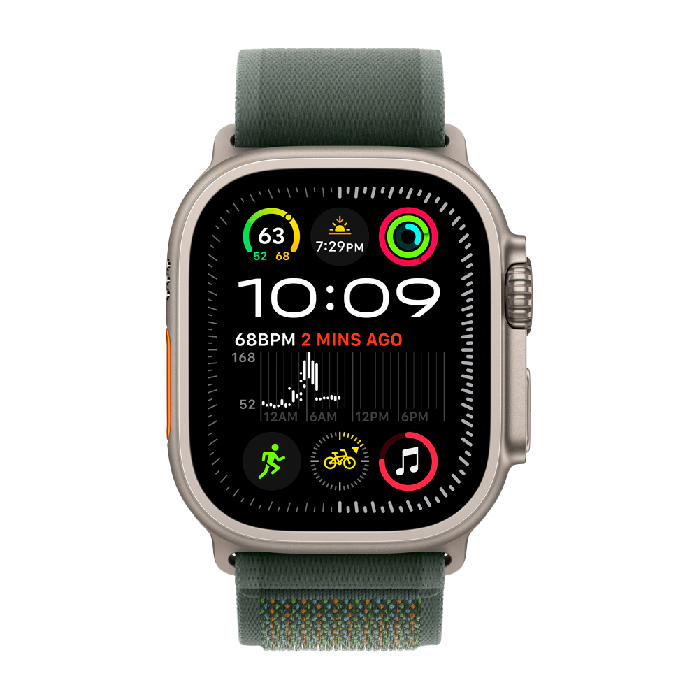 Умные часы Apple Watch Ultra 2 (2024) GPS + Cellular, 49mm, Natural Titanium Case with Green Trail Loop S/M, (Зеленый)