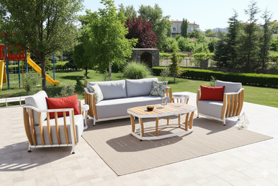 Комплект Storm Seating Set. Диван + 2 Кресла + Стол. Алюминий, ироко. Поставка 45 дней.