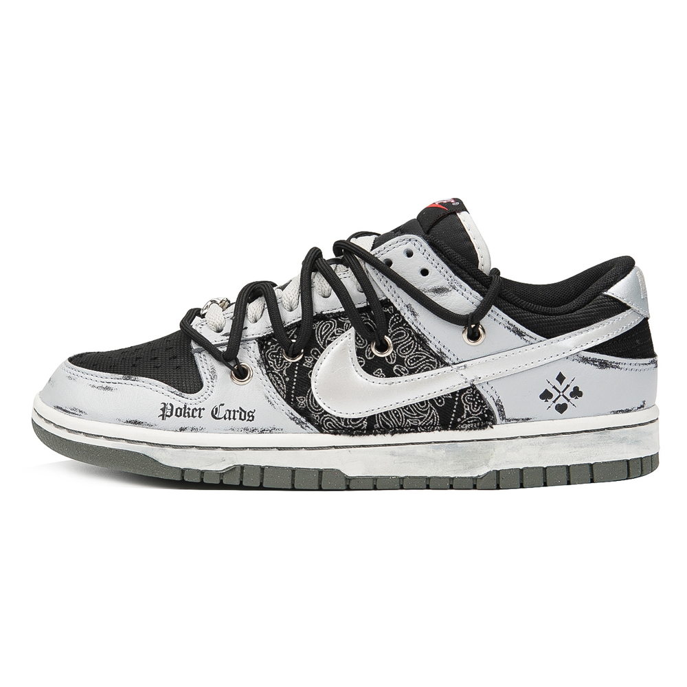 Nike Dunk Slip Resistant Abrasion Resistant Low top Skateboard Shoes Men"s Black Gray Silver