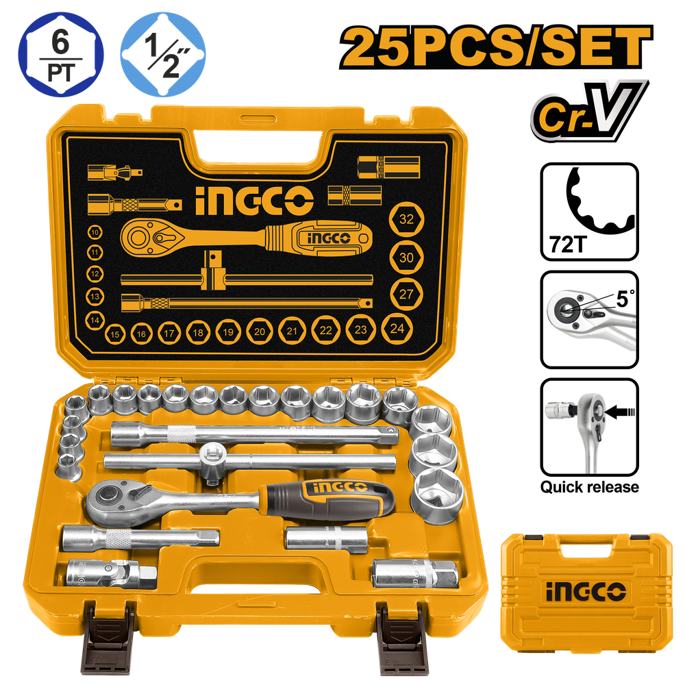Набор торцевых головок INGCO HKTS12251 INDUSTRIAL 1/2" 10-32 мм 25 шт. Набор торцевых головок INGCO HKTS12251 INDUSTRIAL 1/2" 10-32 мм 25 шт.