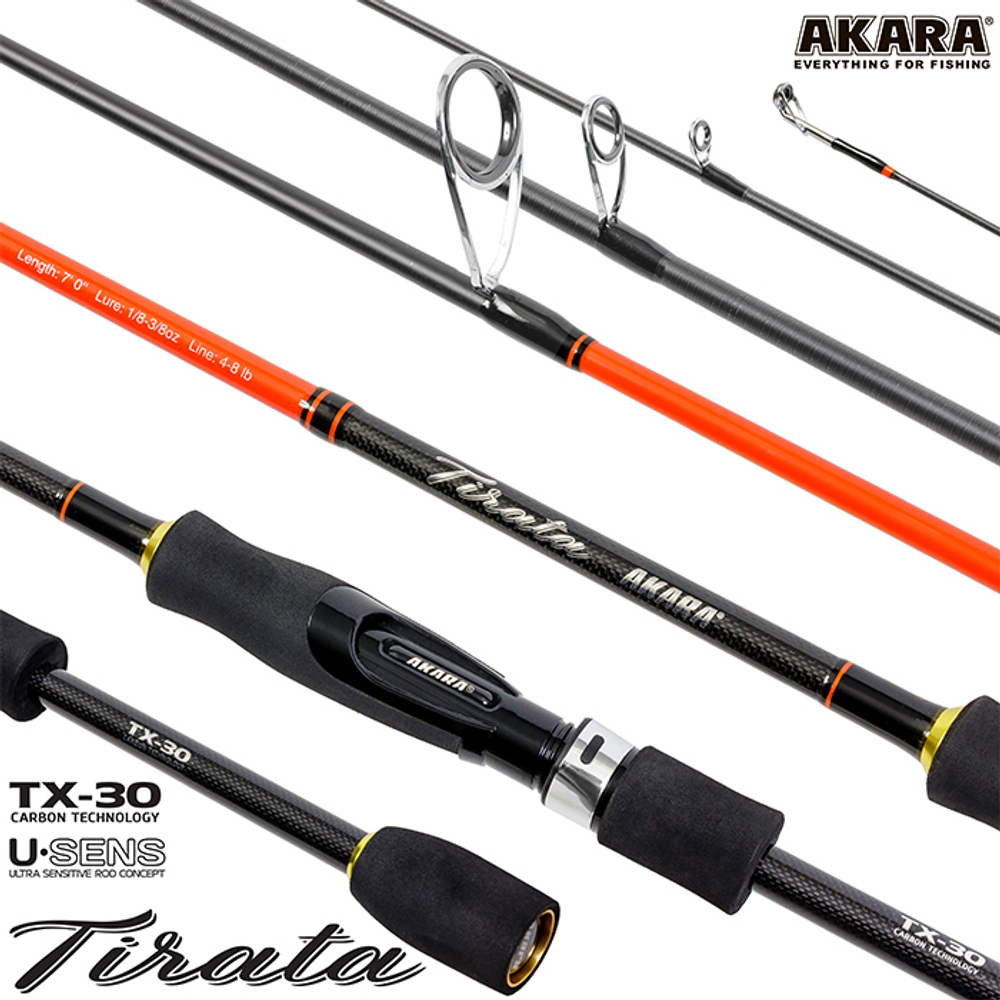 Спиннинг штекерный угольный 2 колена Akara SL1002 Tirata 702MLMF TX-30 (3,5-10,5) 2,1 м