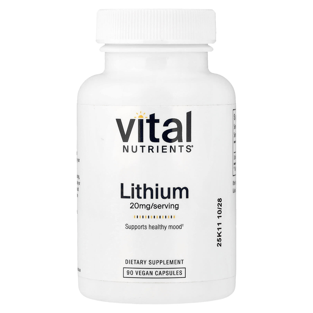 Vital Nutrients, Литий, 20 мг, 90 веганских капсул