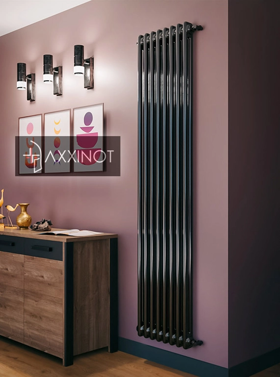 Axxinot Sentir 2200 - двухтрубный трубчатый радиатор высотой 2000 мм, боковое подключение, черный
