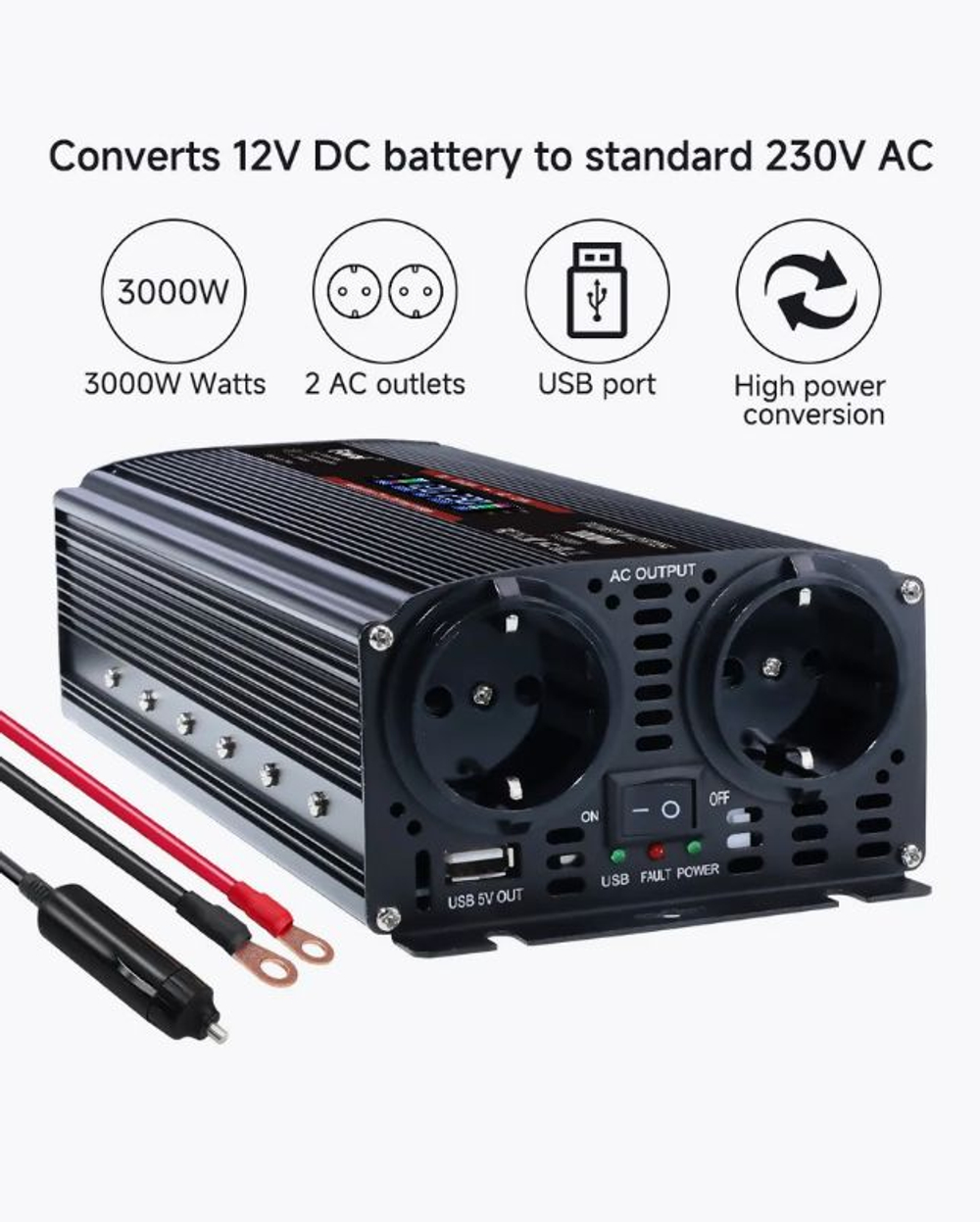 Инвертор 12V-220V 3000W черный  Foval модиф.синусоида