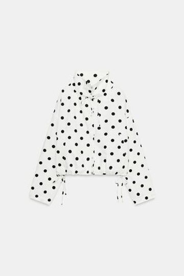 ZARA КУРТКА В ГОРОШЕК, ВАНИЛЬНО-ЧЕРНЫЙ