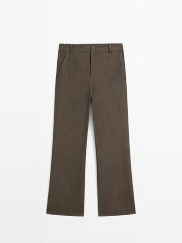 Massimo Dutti Укороченные брюки клеш из льна, пестро-зеленый