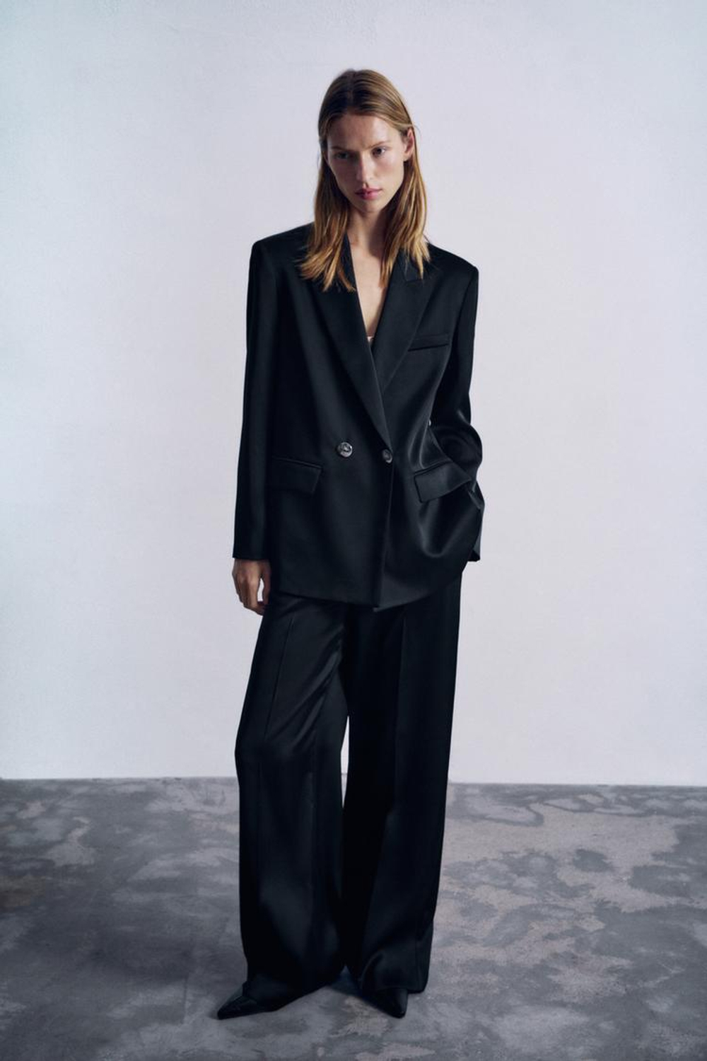 ZARA АТЛАСНЫЕ БРЮКИ ПРЯМОГО КРОЯ, ЧЕРНЫЙ