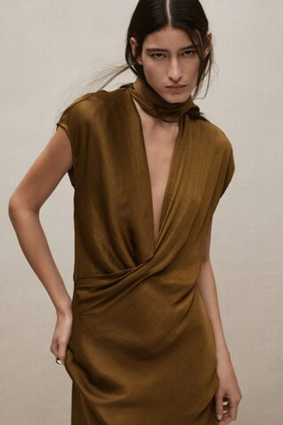 Атласное платье с шарфом - H&M