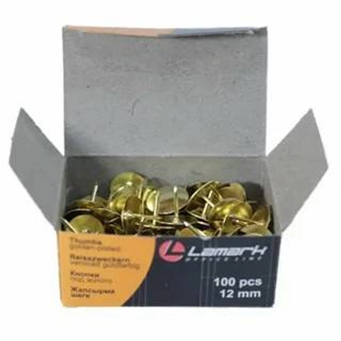 Кнопки канц. 100шт 12мм LAMARK к/у, зол., TH0248 *10/500 2620 56.3