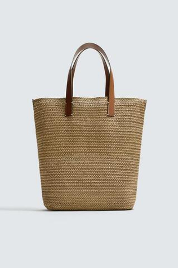 ZARA ПЛЕТЕНАЯ СУМКА-ШОПЕР, КОРИЧНЕВЫЙ
