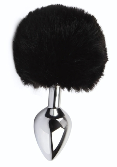 Серебристая анальная втулка с заячьим хвостиком Frolics Fur Tail Butt Plug (Цвет: серебристый с черным)