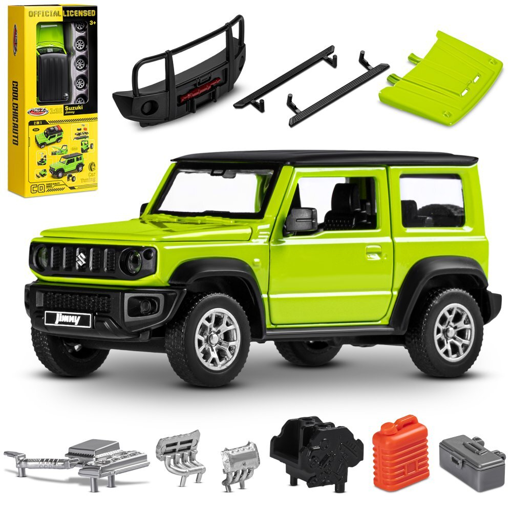 Сборная модель 1:32 Suzuki Jimny 2018, зеленый, тюнинг, откр. Двери
