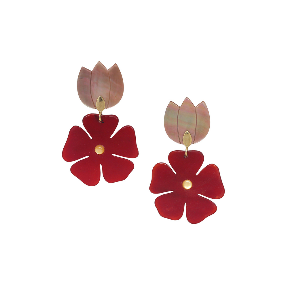 Серьги Nature Bijoux, Son Jardin, с перламутром и рогом, NB26.1-12-90671 (красный)
