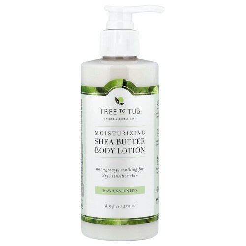 Tree To Tub, увлажняющий лосьон для тела с маслом ши, для сухой и чувствительной кожи, необработанный, без запаха, 250 мл (8,5 жидк. унции)