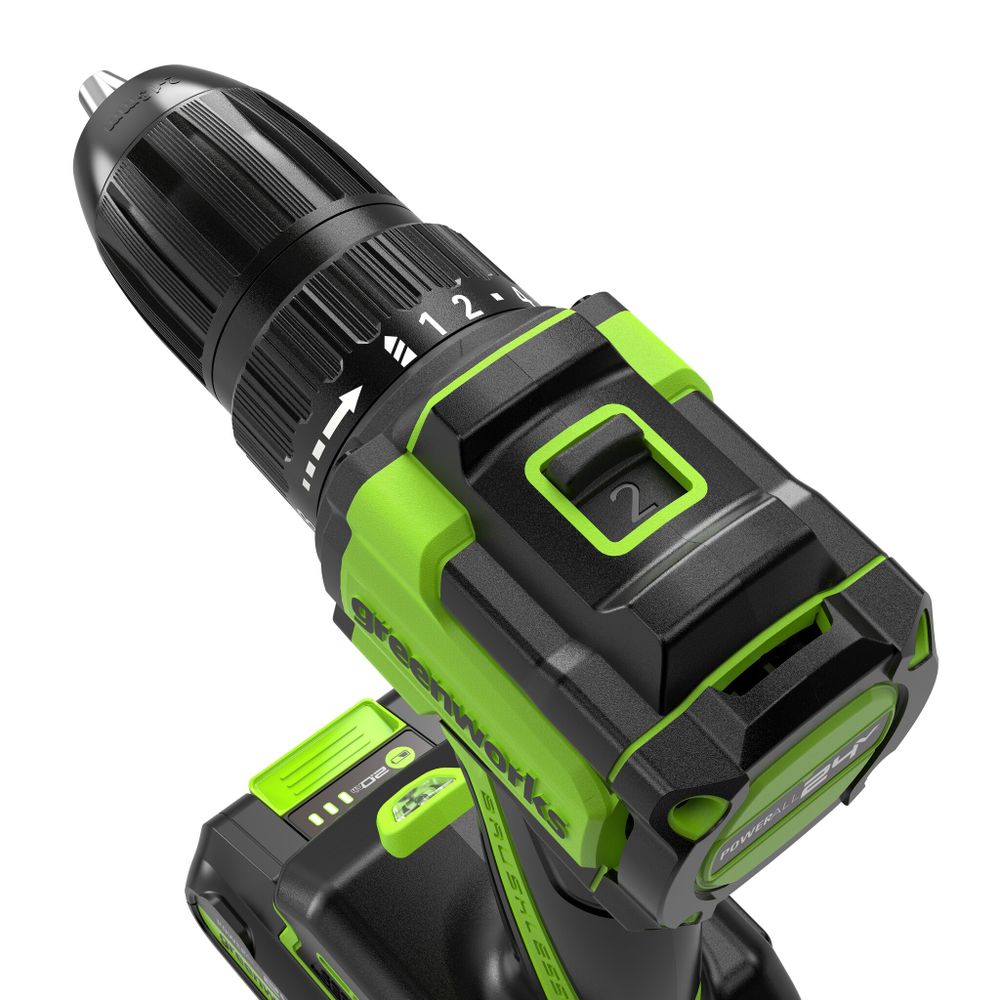 Дрель-шуруповерт акк. Greenworks DD345, 24V, б/щет, 27/45 Нм,13мм,1х2Ач,ЗУ,кор (3708307CUA)