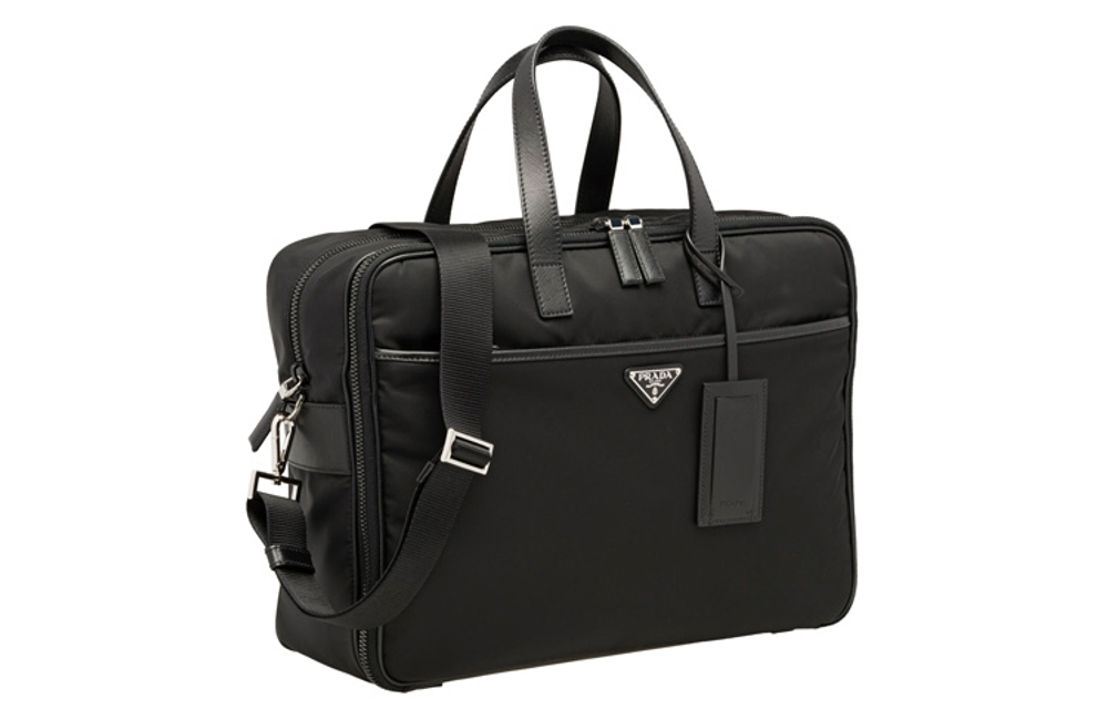 PRADA Nylon With Leather Briefcase, Laptop Bag, One Shoulder Handbag, Crossbody Bag Men"s Black