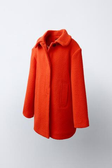 ZARA ПАЛЬТО ИЗ СМЕСОВОЙ ШЕРСТИ MANTECO, ЯРКО-ОРАНЖЕВЫЙ