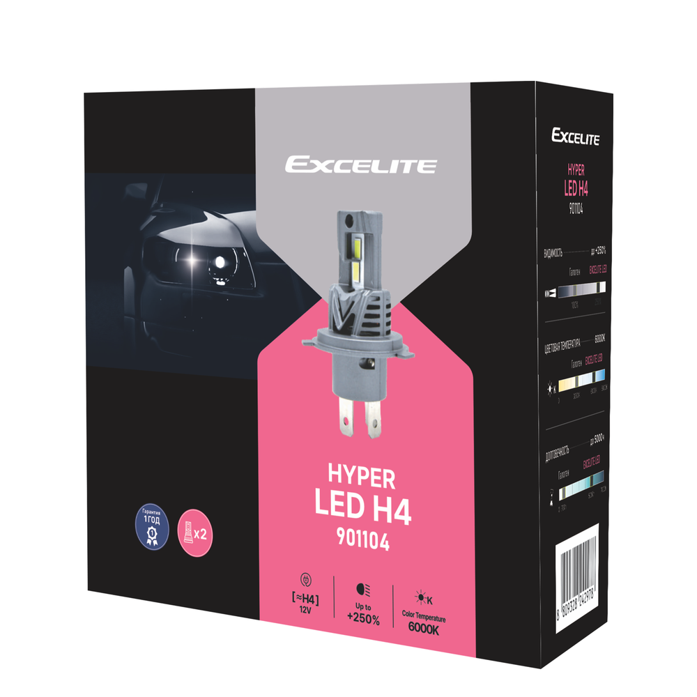 Лампа H4 LED 12V Hyper Excelite комплект сверхяркая светодиодная