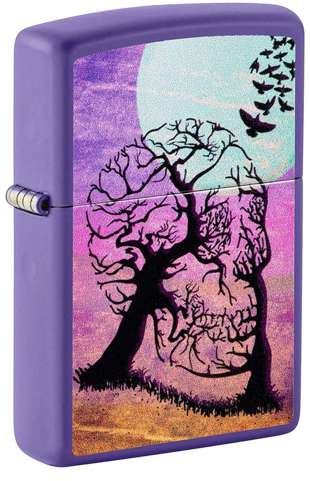 Зажигалка Zippo Skull Tree с покрытием Purple Matte, латунь/сталь, черная 38x13x57 мм