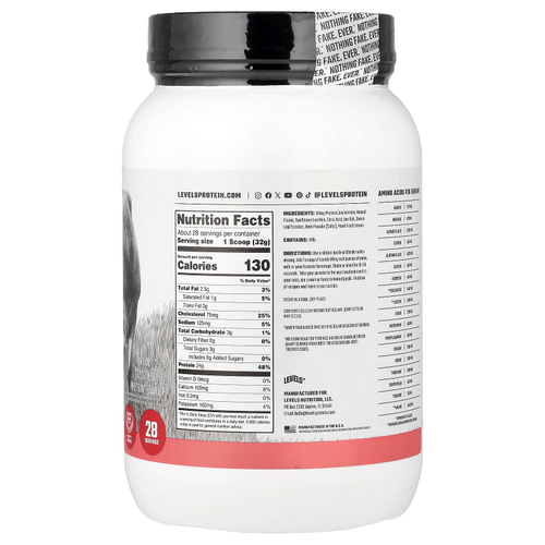 Levels, Порошок из сывороточного протеина от травяного откорма, со вкусом клубники, 907 г (2 фунта)