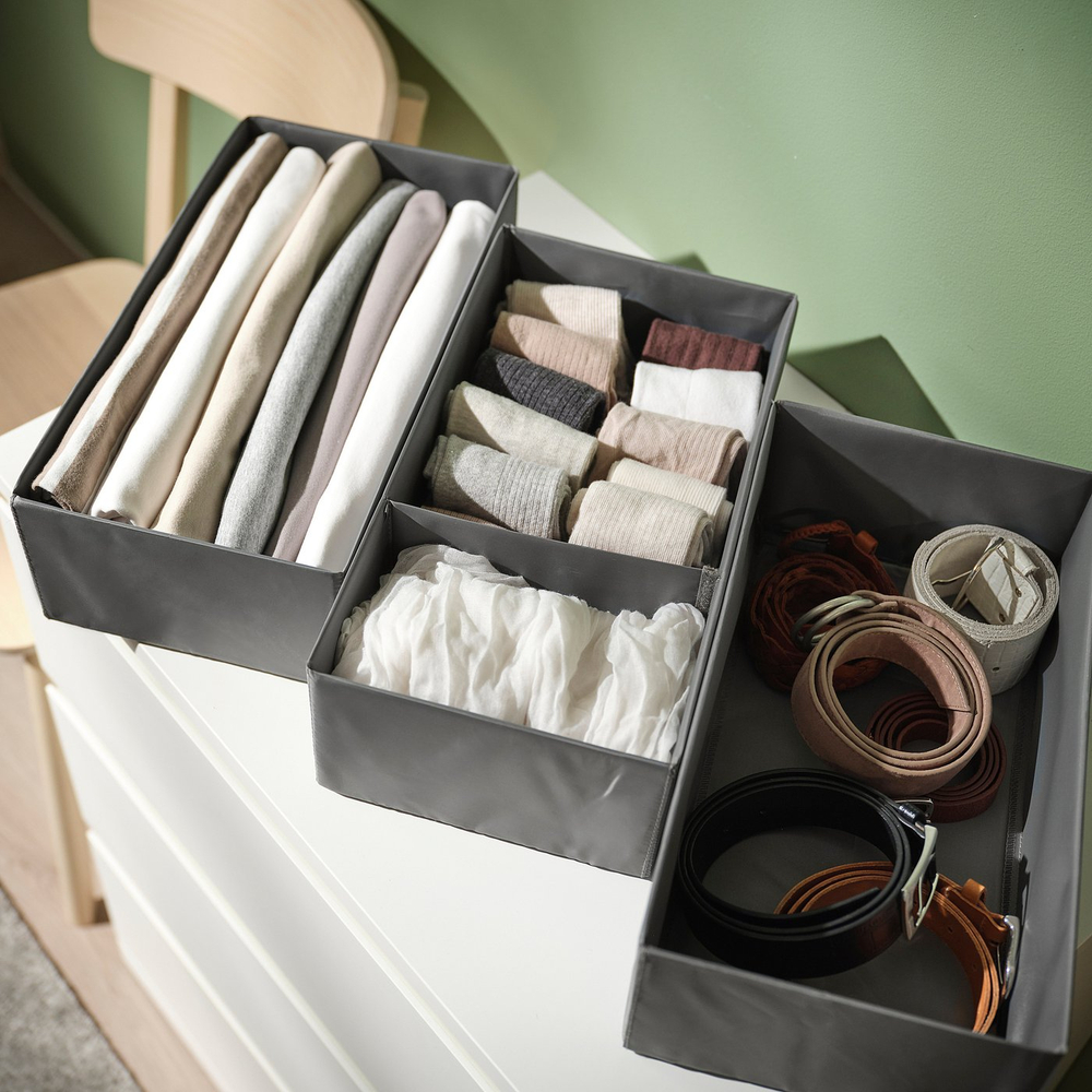 IKEA SKUBB  (ИКЕА СКУББ)  -  Коробка, 3 шт. - тёмно-серый 20x38x12 см