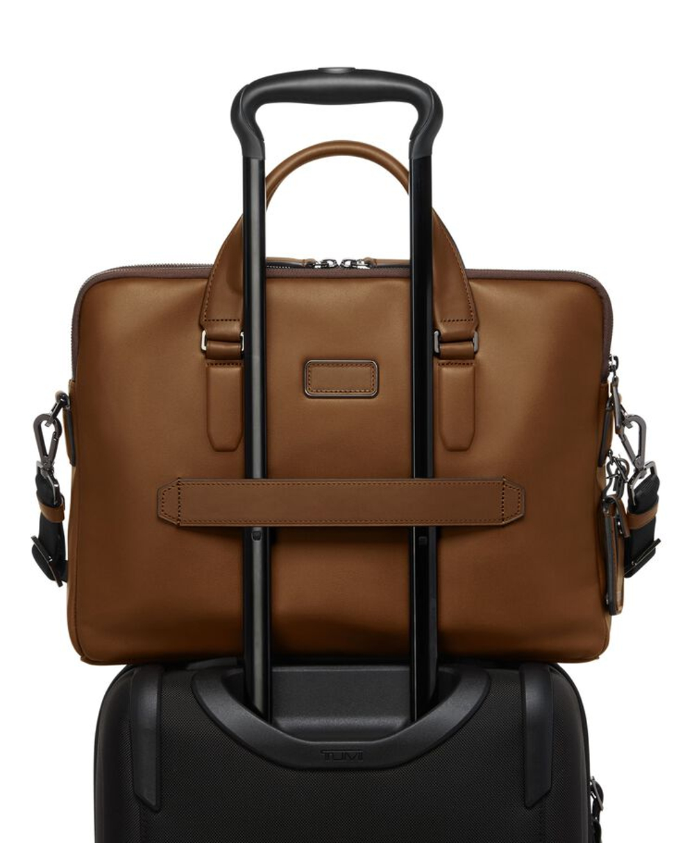 Тонкий кожаный портфель Sycamore / Cognac Bombe
